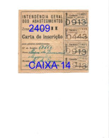 WWII: CARTA DE INSCRIÇÃO - INTENDÊNCIA GERAL DOS ABASTECIMENTOS - ZONA DE LISBOA II - Anos 40 - Portogallo