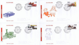 Denmark 1995; Toys (Spielzeug). Set Of 4 MNH(**) And On FDC With Fine Cachet. - Other & Unclassified