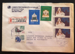 PORTUGAL, Registered Circulated Cover To Spain (Barcelona), « Architecture », « Marquês De Pombal », 1982 - Briefe U. Dokumente