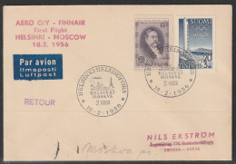 1956, Finnair, First Flight Cover, Helsinki-Moskva - Brieven En Documenten