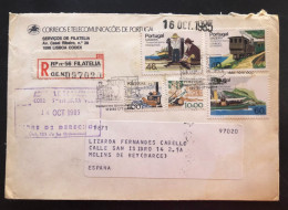 PORTUGAL, Registered Circulated Cover To Spain (Barcelona), « Transport », « Trains », « Boats », 1985 - Otros (Tierra)