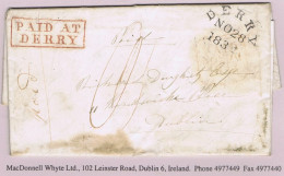 Ireland Donegal Derry 1834 Letter Muff November 27 To Dublin With Boxed PAID AT/DERRY In Red - Prefilatelia