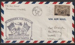 1935, First Flight Cover, Vancouver-Seattle - Erst- U. Sonderflugbriefe