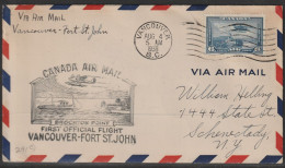 1938, First Flight Cover, Vancouver-Fort St. John - Primi Voli