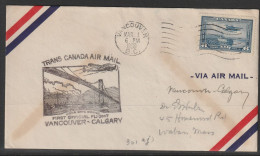 1939, First Flight Cover, Vancouver-Calgary - Primi Voli