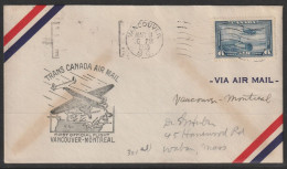 1939, First Flight Cover, Vancouver-Montreal - Erst- U. Sonderflugbriefe