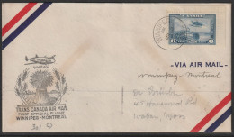 1939, First Flight Cover, Winnipeg-Montreal - Erst- U. Sonderflugbriefe