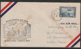 1939, First Flight Cover, Winnipeg-North Bay - Primeros Vuelos