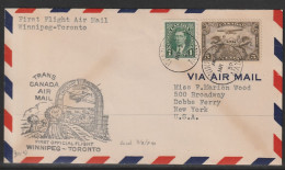 1939, First Flight Cover, Winnipeg-Toronto - Eerste Vluchten