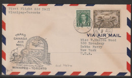 1939, First Flight Cover, Winnipeg-Toronto - Erst- U. Sonderflugbriefe