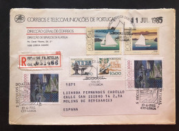 PORTUGAL, Registered Circulated Cover To Spain (Barcelona), « Boats », « Ajulejos », « Tiles », 1985 - Lettres & Documents