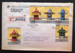 PORTUGAL, Registered Circulated Cover To Spain (Barcelona), « Quiosques De Lisboa », « Lisbon Kiosks », « MALUDA », 1985 - Covers & Documents