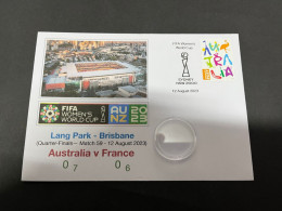 13-8-2023 (2 T 21) FIFA Women's Football World Cup Match 59 (stamp + $ 1.00 Coin) Australia (0-7) V France (0-6) - Dollar