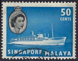 SINGAPORE 1955 QEII 50c Blue & Black SG49 FU - Singapour (...-1959)