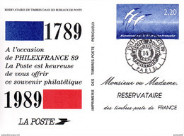 FRANCE / ENCART DE LA POSTE EN TAILLE DOUCE PHILEXFRANCE 89 - Other & Unclassified