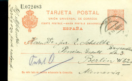 ESPAGNE / ENTIER POSTAL / TARJETA POSTAL DE 10cts ADESTINATION DE L'ALLEMAGNE 1914 - 1850-1931