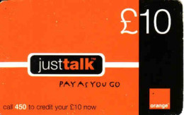 United Kingdom, Orange  Phonecard £ 10, Justtalk,  Used, - Autres & Non Classés