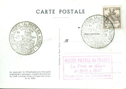 FRANCE / CATHEDRALE / CARTE POSTALE AVEC BELLE OBLITERATION CENTENAIRE MUSEE DE LA POSTE EN ALSACE 1848-1948 - Cachets Commémoratifs