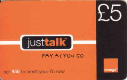 United Kingdom, Orange  Phonecard £ 5, Justtalk,  Used, - Autres & Non Classés