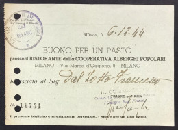 Buono Per Un Pasto Ass. Naz. Invalidi Di Guerra Milano 1944 LOTTO 4713 - Andere & Zonder Classificatie