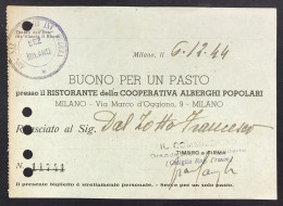Buono Per Un Pasto Ass. Naz. Invalidi Di Guerra Milano 1944 LOTTO 4713 - Altri & Non Classificati