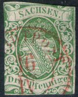 Roter Stadtpost 16 IV Auf 3 Pfg. Dunkelgrün - Sachsen Nr. 2 IIa - Sachsen
