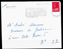 Curiosité Sur Lettre Flamme Secap Illustrée PP =o 33 Bordeaux RP Sans Le Bloc Dateur, Sur 50c Béquet Rouge - Storia Postale