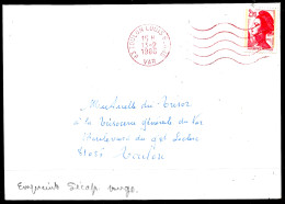 Curiosité Sur Lettre Flamme SECAP Lignes Ondulées O=, Frappée En Rouge à 83 Toulon Louis Blanc  13-2 1986 - Lettres & Documents