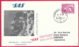 SVERIGE - FIRST CARAVELLE FLIGHT SAS SK815 FROM STOCKHOLM TO DUBROVNIK*2.4.1965* ON OFFICIAL CARD - Covers & Documents