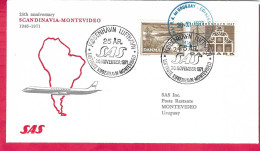 DANMARK - 25* ANNIVERSARY FIRST FLIGHT - SAS -  FROM KOBENHAVN TO MONTEVIDEO *30.11.71* ON OFFICIAL COVER - Aéreo