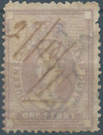 AUSTRALIA,QUEENSLAND,Revenue Stamp Tax Fiscal ,Stamp Duty,One Penny,Very Old, Signs Of Wear. - Usati