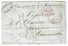 1850 - Lettre De NAPOLI  - Taxe 15 D  Pour Marseille " Par Paquebot De La Méditérranée " Entrée SICILE 1 MARSEILLE 1 - Sicile
