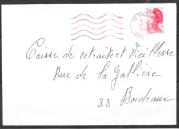 Curiosité Sur Lettre Entière SECAP Lignes Ondulées =o 33 Talence 16-12 1986 Apposée En Rouge - Storia Postale