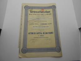 Action De Capital "Carrières Et Fours à Chaux Du Pays De Liege"(Chaudfontaine) 1924 Chaux Et Ciment. - Industrie