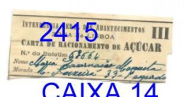 WWII: Carta De Racionamento De Açúcar - INTENDÊNCIA GERAL DOS ABASTECIMENTOS - Anos 40 - Portugal