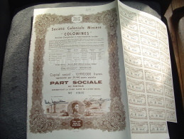 Part Sociale"Sté Coloniale Minière"Colomines  Kule Matundu Congo Belge 1952 Excellent état. - Mines