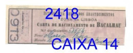WWII: Carta De Racionamento De Bacalhau - INTENDÊNCIA GERAL DOS ABASTECIMENTOS - Anos 40 - Portugal