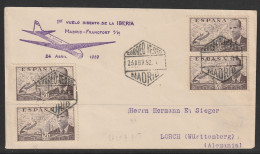 1952, Iberia, First Flight Cover, Madrid-Frankfurt - Covers & Documents