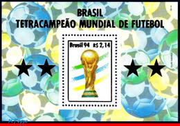 Ref. BR-2524 BRAZIL 1994 FOOTBALL SOCCER, WORLD CUP CHAMPION,, BRAZIL CHAMPION, MI# B96, S/S MNH 1V Sc# 2524 - Unused Stamps