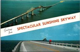Florida St Petersburg Greetings From The Spectacular Sunshine Skyway Bridge Split View - St Petersburg