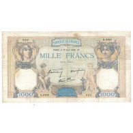 France, 1000 Francs, Cérès Et Mercure, Q.9493 920, TTB, Fayette:38.46, KM:90c - 1 000 F 1927-1940 ''Cérès E Mercure''