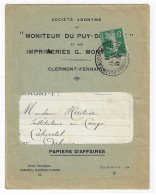 CLERMONT FERRAND PREF Papier D'affaires Enveloppe Fenêtre AVEC DOCUMENT Entête Moniteur 5c Semeuse Vert Yv 137 Ob 1913 - 1877-1920: Periodo Semi Moderno