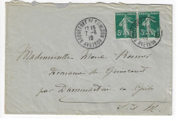 ROQUEFORT S/ SOULZON Aveyron Lettre 5c Vert Semeuse Yv 137 Ob 1910 Dest Dammartin En Gicle - 1877-1920: Periodo Semi Moderno