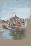 Le Croisic * Le Port , Les Quais * Petite Gouache Ancienne * Peintre Peinture 23x15cm - Le Croisic