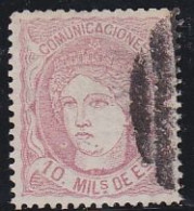 1870-ED. 105 GOB. PROVISIONAL. EFIGIE ALEGÓRICA DE ESPAÑA- 10 MILESIMAS ROSA-USADO PARRILLA CON NUMERO - Oblitérés