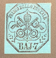 Stato Pontificio 1852 7 B.azzuro Sa.8=3500€  Rare Mint* (Etats Pontificaux Roman States Vatican Italie Neuf Italy Italia - Estados Pontificados