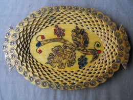 Vintage Hand Carved And Painted Wooden Plate For Home Décor #0640 - Plates