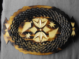 Vintage Hand Carved And Painted Wooden Plate For Home Décor #0641 - Platos