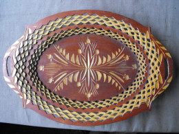 Vintage Hand Carved And Painted Wooden Plate For Home Décor #0644 - Plates