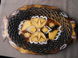 Vintage Hand Carved And Painted Wooden Plate For Home Décor #0645 - Piatti
